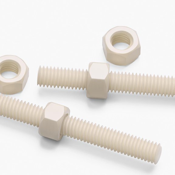 2x Natural PA66 M5 x 200 mm Plastic Threaded Rods