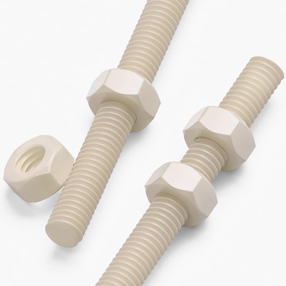 2x Natural PA66 M6 x 200 mm Threaded Rods Plastic All-Thread Studs