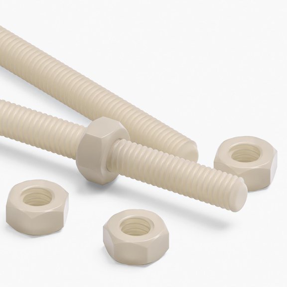 2x Natural PA66 M6 x 500 mm Plastic Threaded Rods