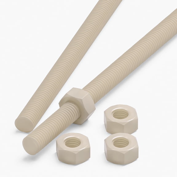 2x Natural PA66 M8 x 500 mm Threaded Rods Plastic All-Thread Studs