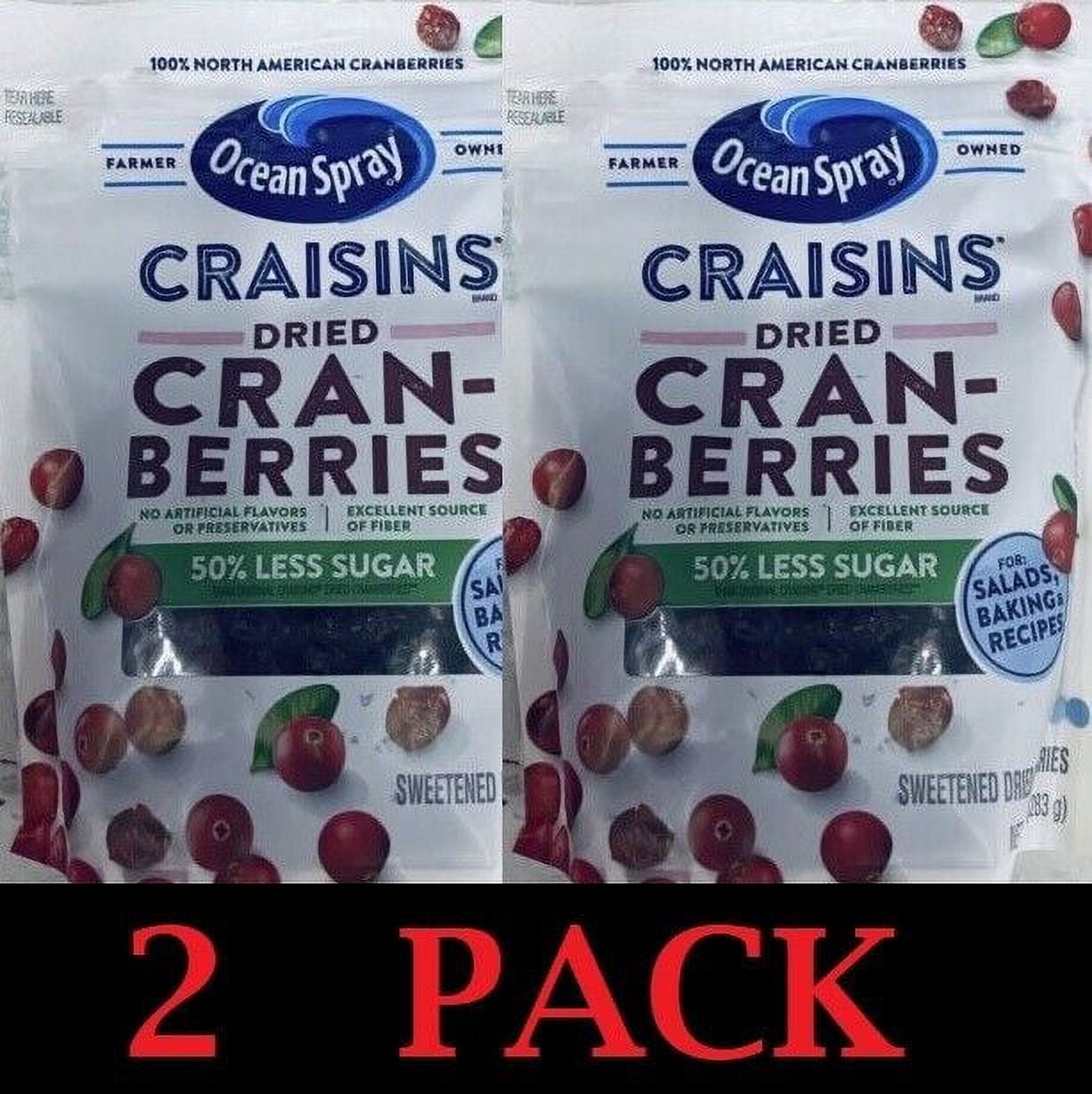 2x Ocean Spray ORIGINAL Craisins Dried Cranberries 50% LESS SUGAR 10 oz - 2 PACK