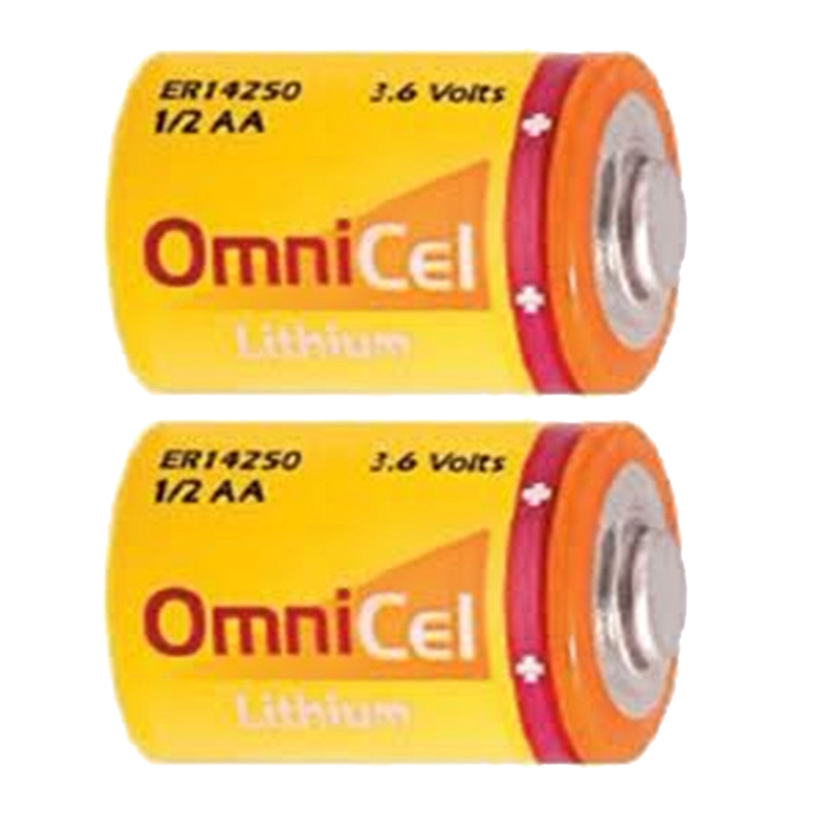 2x OmniCel ER14250 3.6V 1/2AA Lithium Standard Battery Button Top