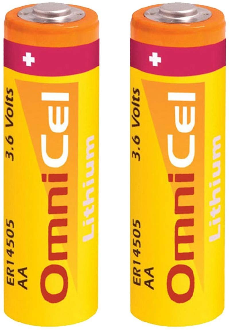 2x OmniCel ER14505 3.6V 2400mAh AA Lithium Button Top Battery For use with CMOS Circuit memory power, Numerical control tool, Taximeter, Military communication, TPMS Automobile tire monitor