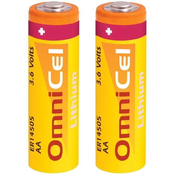 2x OmniCel ER14505 3.6V 2400mAh AA Lithium Button Top Battery For use with CMOS Circuit memory power, Numerical control tool, Taximeter, Military communication, TPMS Automobile tire monitor