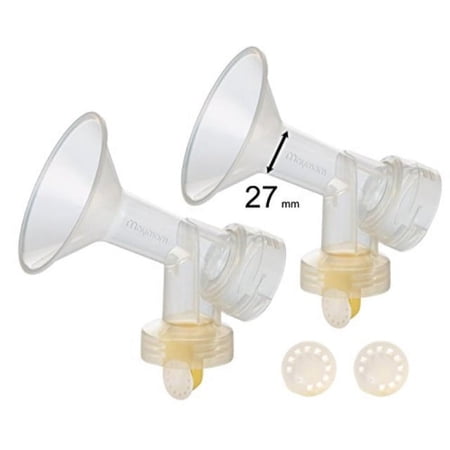 2x One-Piece Large 27 mm Breastshield w/Valve, Membrane for Medela Pumps; Can Replace PersonalFit Shield & Connector; Simple Wishes Bra & Medela Quick Clean Micro Steam Bag Compatible;Made by Maymom