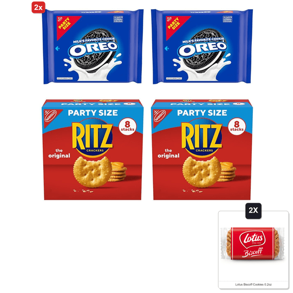 2x | Oreo Chocolate Sandwich Cookies And Ritz Original Crackers Snack Bundle, Party Size, 2 Packs & 2x Lotus Biscoff Cookies 0.2oz