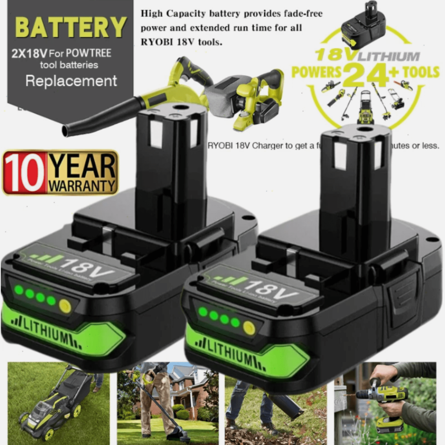 2x P102 Replacement for Ryobi 18V ONE+ PLUS 3.6 Ah Lithium-Ion Battery P190 P108 P102 P104 18VOLT