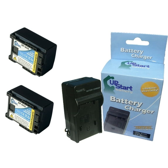 2x Pack - Canon FS300 Battery + Charger - Replacement for Canon BP-808 Digital Camcorder Battery and Charger (Decoded, 890mAh, 7.4V, Lithium-Ion)