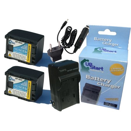 2x Pack - Canon VIXIA HF10 Battery + Charger with Car & EU Adapters - Replacement for Canon BP-809 Digital Camcorder Battery and Charger (Decoded, 890mAh, 7.4V, Lithium-Ion)