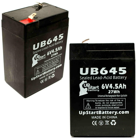 2x Pack - Compatible Powersonic PS-640 Battery - Replacement UB645 Universal Sealed Lead Acid Battery (6V, 4.5Ah, 4500mAh, F1 Terminal, AGM, SLA) - Includes 4 F1 to F2 Terminal Adapters