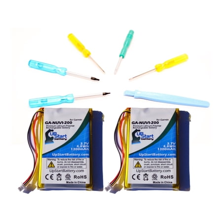 2x Pack - Garmin Nuvi 750, 765T, 205W, 780, 760, 255W, 260W, 200w, 255, 255W, 750, 785T, 755 Battery + Tools Kit Replacement (1300mAh, 3.7V, Lithium Polymer)