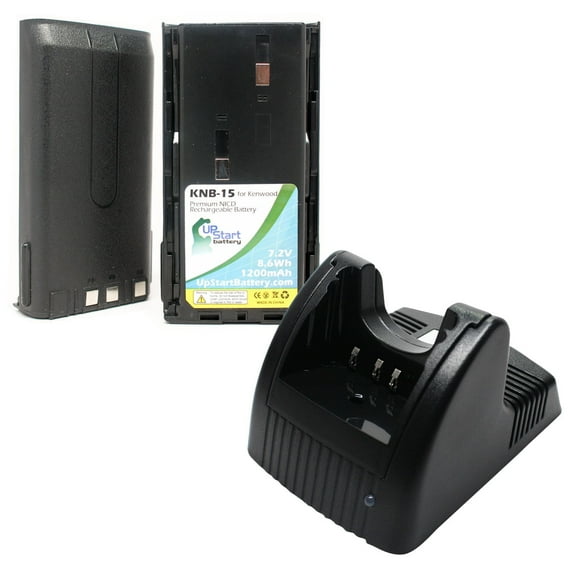 2x Pack - KNB-15, KNB-14 Battery + Charger for Kenwood TK-270, TK-3101, TK-372G, TK-272G, TK-272 Two-Way Radio (1200mAh, 7.2V, NI-CD)