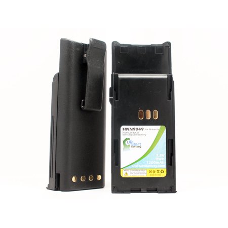 2x Pack - Motorola P1225 Battery with Clip - Replacement for Motorola HNN9049 Two-Way Radio Battery (1200mAh, 7.5V, NI-CD)