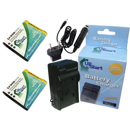 2x Pack - Olympus SH-21 Battery + Charger with Car & EU Adapters - Replacement for Olympus LI-50B Digital Camera Battery and Charger (1000mAh, 3.7V, Lithium-Ion)