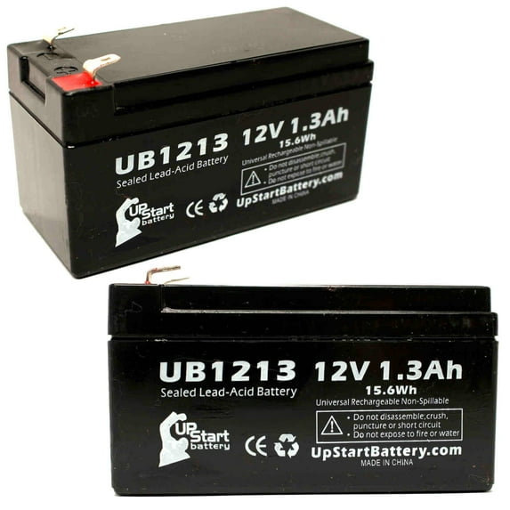 2x Pack - Powersonic PS-1212 Battery Replacement - UB1213 Universal Sealed Lead Acid Battery (12V, 1.3Ah, 1300mAh, F1 Terminal, AGM, SLA) - Includes 4 F1 to F2 Terminal Adapters
