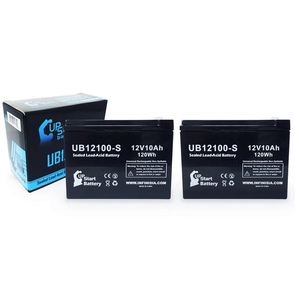 2x Pack - eZip eZip 4 Battery Replacement - UB12100-S Universal Sealed Lead Acid Battery (12V, 10Ah, 10000mAh, F2 Terminal, AGM, SLA)
