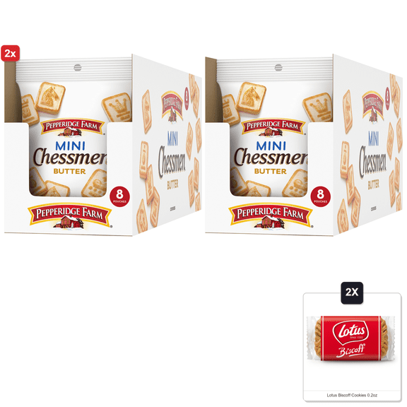 2x | Pepperidge Farm Chessmen Minis Butter Cookies, 8 Snack Packs, 2.25-Oz. Each (Pack Of 8) & 2x Lotus Biscoff Cookies 0.2oz