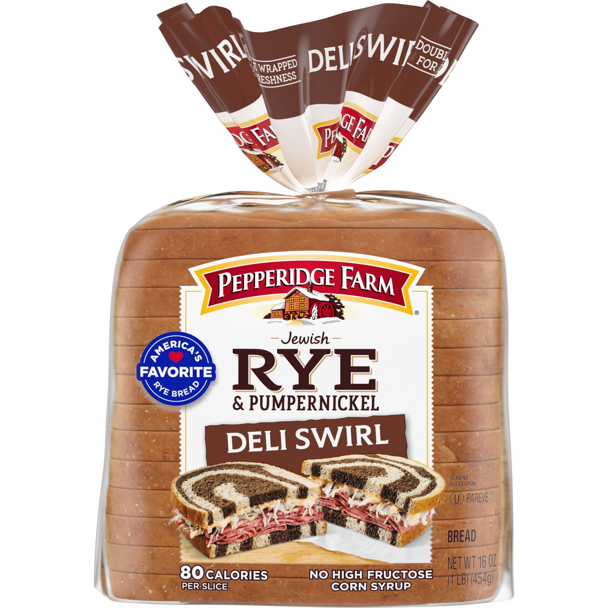 2x-Pepperidge Farm Jewish Rye \u0026 Pumpernickel Deli Swirl Bread 16 oz Bag