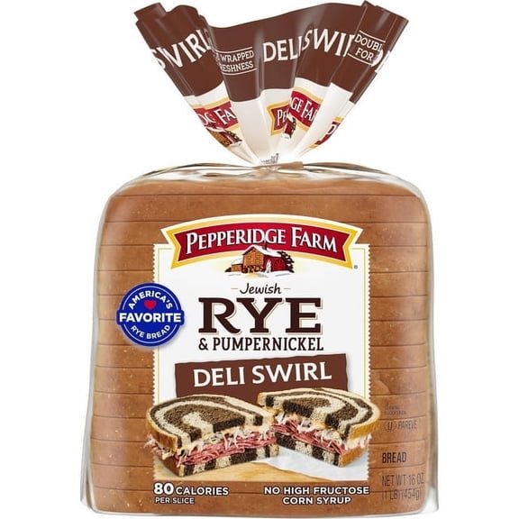 Pepperidge Farm Jewish Rye & Pumpernickel Deli Swirl Bread 16 oz Classic Loaf (Pack of 2)