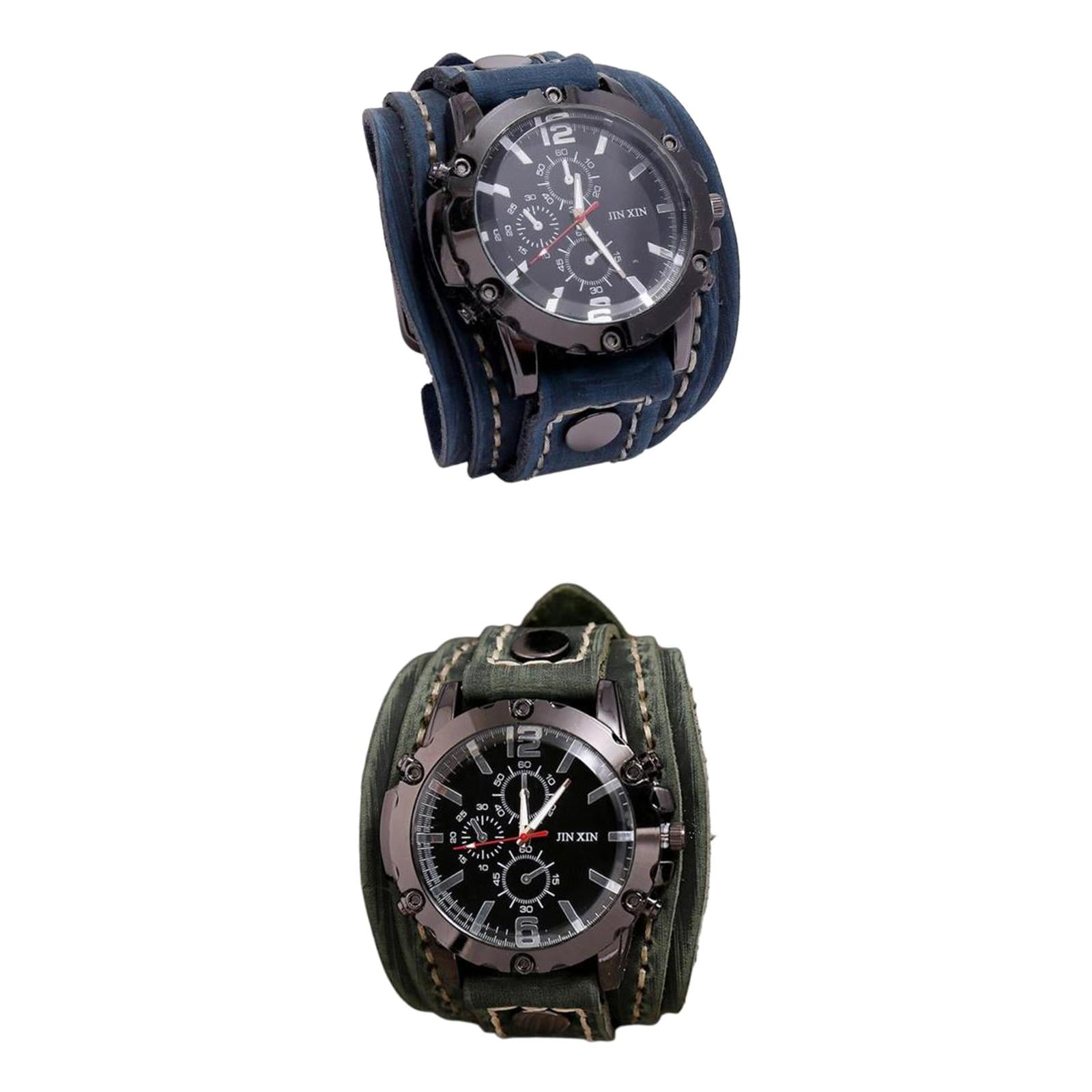 2x Punk Vintage Wrist Watch Wide PU Leather Belt Strap Roman  display picture 1