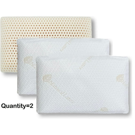 2x QQbed Standard Talalay 100% Natural Latex Pillow, Medium Firm, Neck Pain Relief