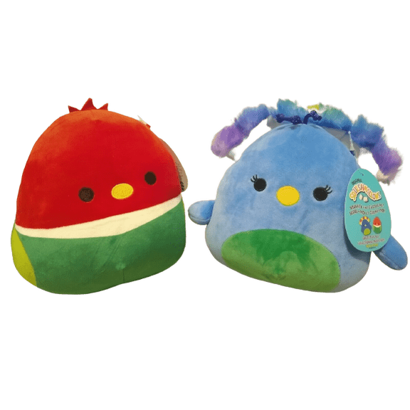 2x RARE Mexico Squishmallow 7" Blue Peacock Rainbow Feather Red Bird Mexican NEW