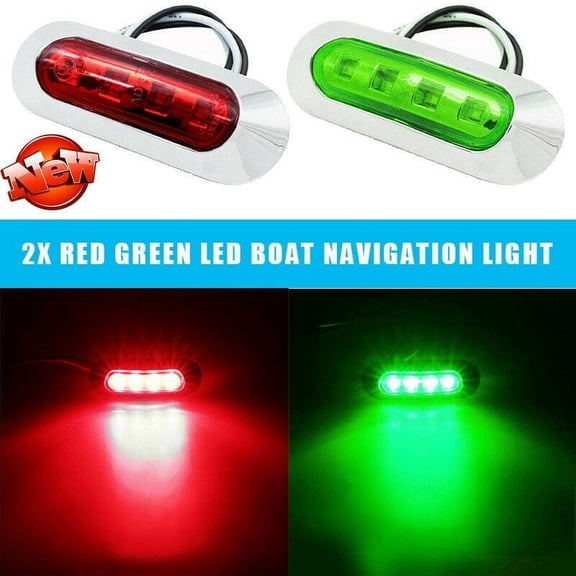 2x Red Green LED Boat Navigation Light Deck Waterproof Bow Pontoon Lights 12-24V