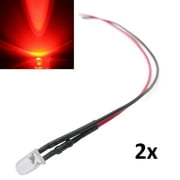 2x Red LED Light Single Bulb Pre-Wired Light 5-12V DC 5mm Bright Round Top Clear