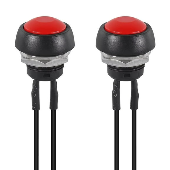 2x Red Push Button Switch Waterproof Reset Car/Truck Wires DC 12V AC 125V/250V