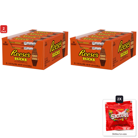 2x | Reese's Peanut Butter Candy Sticks, 20 Packs x 1.5 oz Each, with 2 Skittles Fun Size