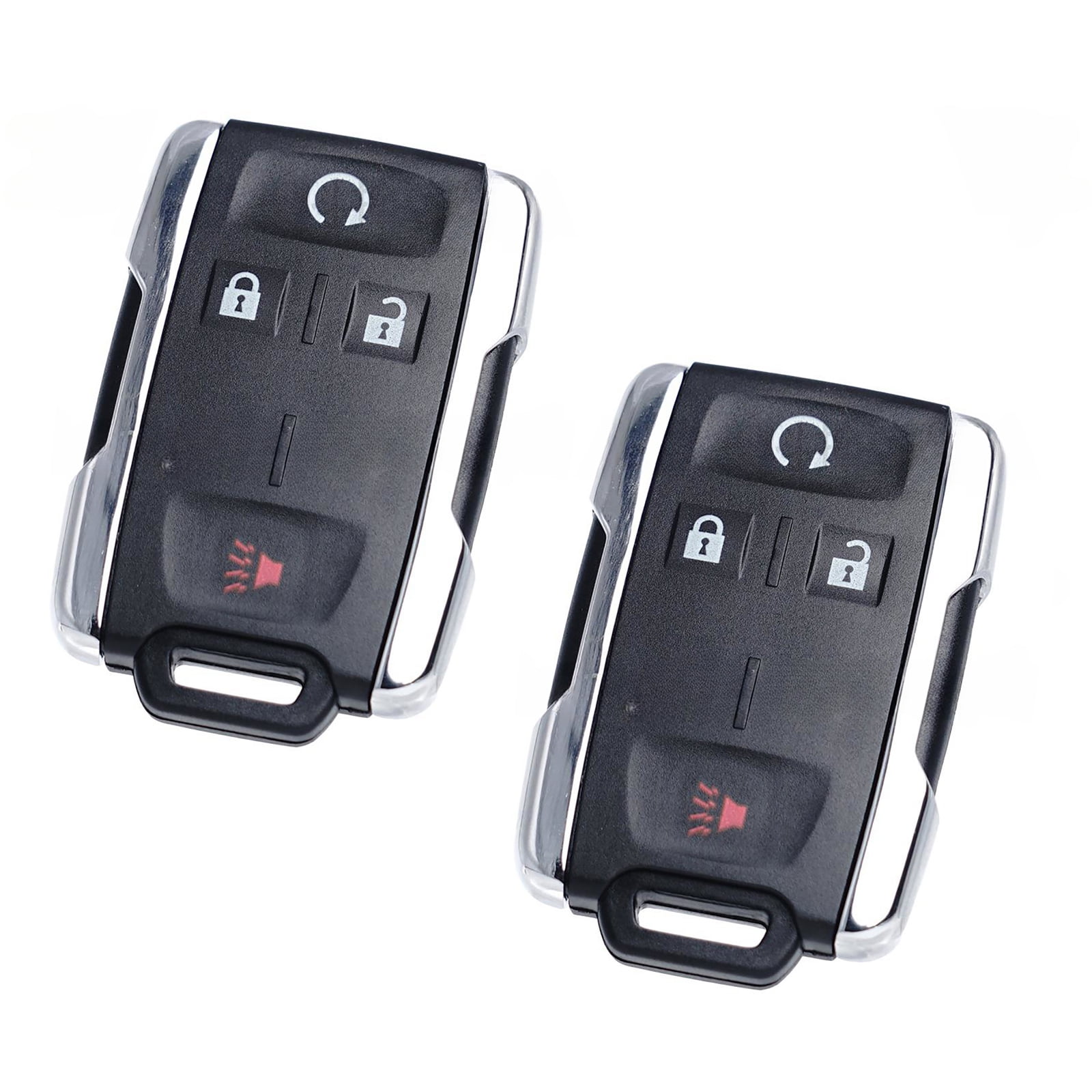 2x Replacement Remote Key Fob 4 Buttons for Chevrolet Silverado 2014-2018 Built-in Chip, Wireless Control, Black Plastic