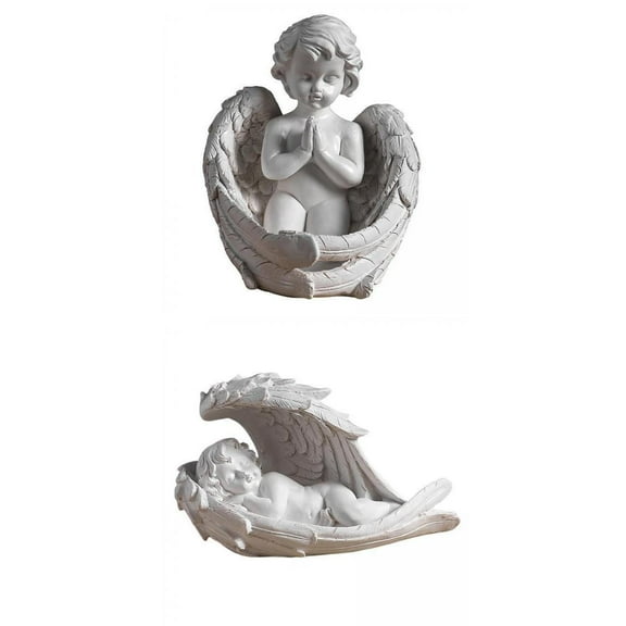 2x Resin Kneeling Cherubs Baby Statues Angel Figurines Outdoor Garden Tabletop Decoration Sculptures Memorial