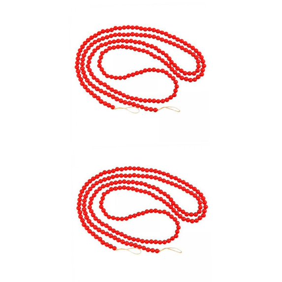 2x Retro Style Christmas Wooden Beads Garlands Round Wall Hanging Ornaments Farmhouse Fireplace Party Home Xmas Beaded Garland Wedding Holiday Decor Red 274cm Red 142cm