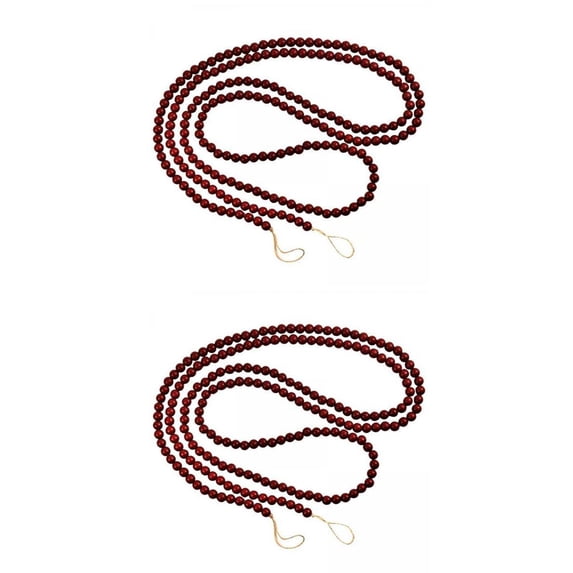 2x Retro Style Christmas Wooden Beads Garlands Round Wall Hanging Ornaments Farmhouse Fireplace Party Home Xmas Beaded Garland Wedding Holiday Decor Dark 274cm Dark 142cm