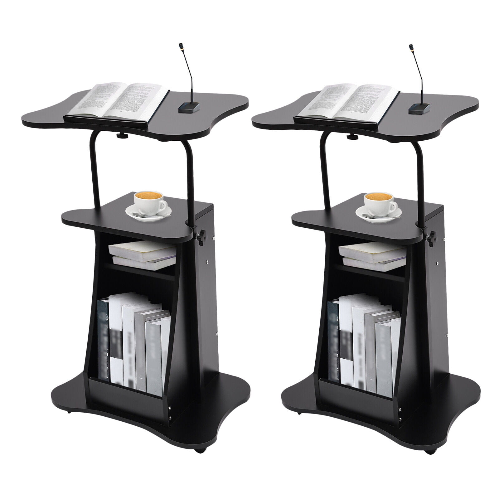 2x Rolling Lectern Podium Presentation Stand Church Pulpit W/Storage