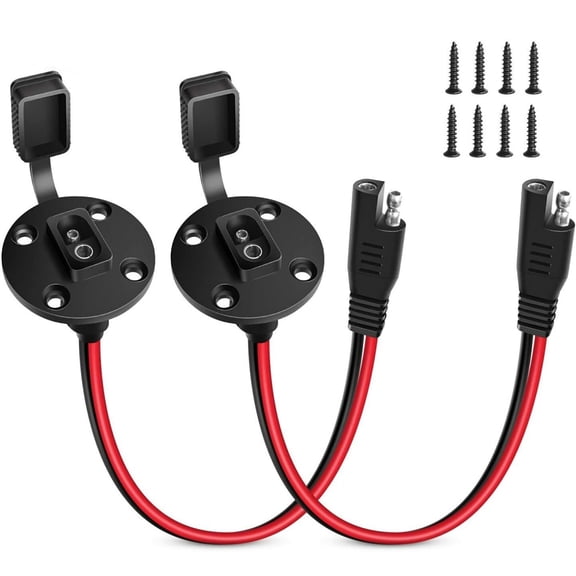 2x SAE Power Socket Cable Set for Car Battery Extension Quality 12AWG Wire, Universal Connector, Outdoor Protection