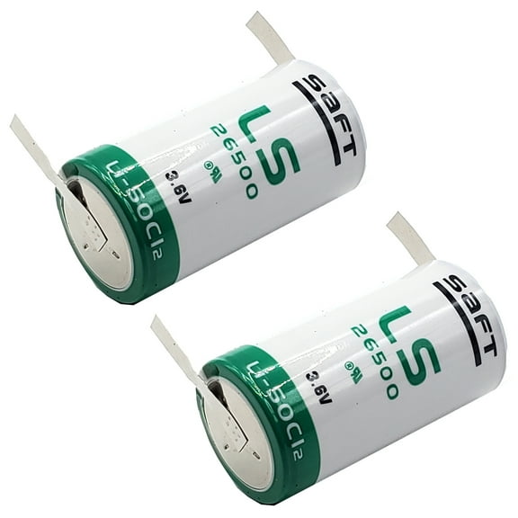 2x SAFT LS26500_TAB Size C 3.6V 7700mAh Primary Lithium Cell