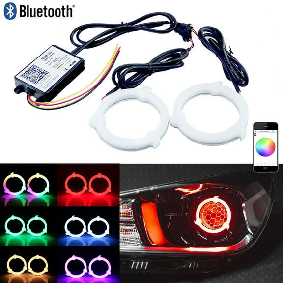 2x Sharingan RGB Halo Ring Angel Eye Dynamic Revolving Squential APP Control DRL-