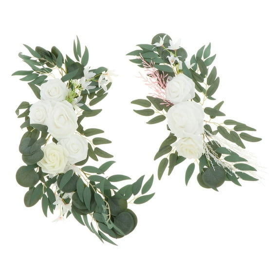 2x Silk Wedding Arch Flowers, Floral Swag Garland Floral Arrangement Artificial Floral for Table Centerpieces Backdrop Sign Wedding Decor White Beige
