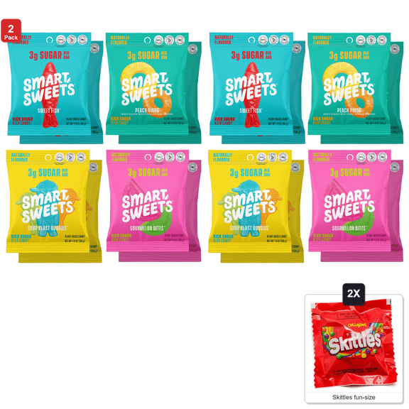 2x | SmartSweets Candy Variety Pack, 8 Packs x 1.8 oz Each, with 2 Skittles Fun Size