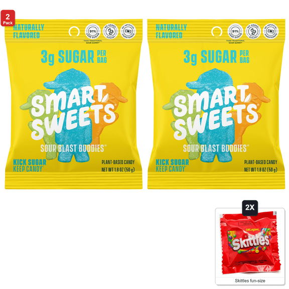 2x | SmartSweets Sour Blast Buddies Gummy Candy, 12 Packs x 1.8 oz Each, with 2 Skittles Fun Size