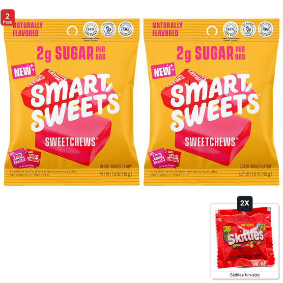 2x | SmartSweets Sweetchews, 14 Packs x 1.6 oz Each, with 2 Skittles Fun Size