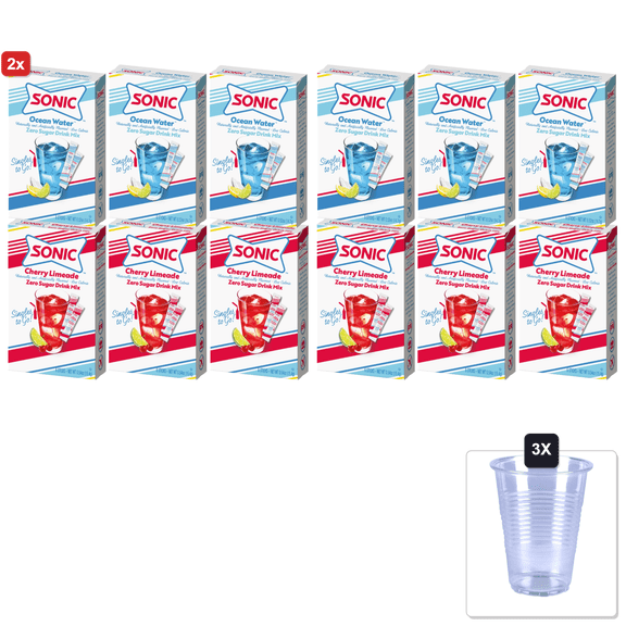 2x | Sonic Singles To Go Variety Pack (Variety Pack - 6 Count) & 3x 16oz Plastic Cup with Strawless Sip-Lid