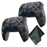 2x Sony PS5 DualSense Wireless Controller V2 (2024 Model) - Grey Camo + Microfiber Cleaning Cloth