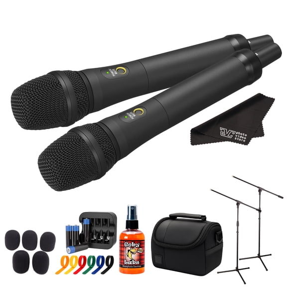 2x Sony UTX-M40 Wireless Handheld Cardioid Microphone Transmitter (UC25: 536608 MHz) Pro Mic for Live Performances, Presentations, & Broadcast Applications| 2x Mic Stand | Travel Bag | More