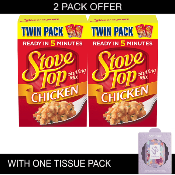 2x Stove Top Stuffing Mix for Chicken Twin Pack, 12 oz Boxes with Tissue Pack