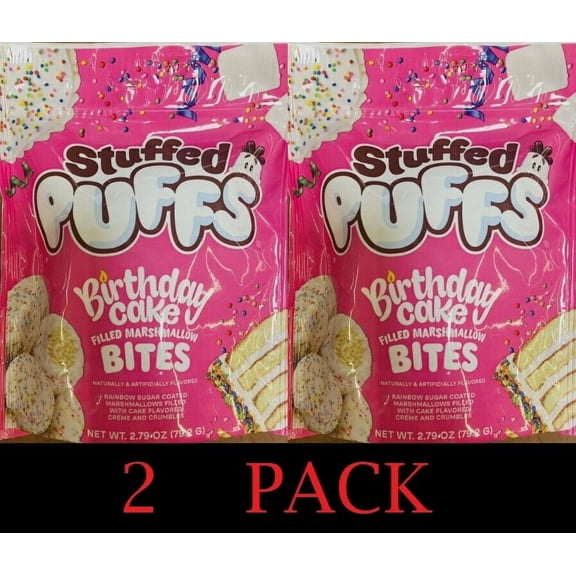2x Stuffed Puffs BIRTHDAY CAKE Filled Marshmallow bites 2.79 oz bag - 2 PACK