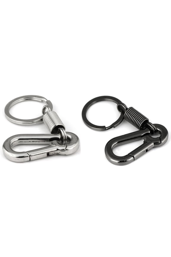 2x Sturdy Carabiner Key Chain Key Ring Polished Key Chain Spring Key Chain Business Waist Key Chain, Silver & Black,2 x Car keychain,Silver & Black