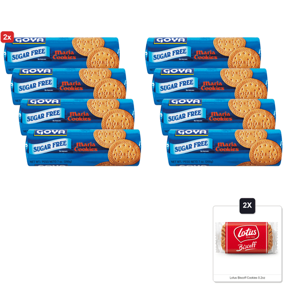 2x | Sugar Free Maria Cookies By Goya, Thin Crisp, Baked Goods, Snacks For School And Work, Lunch Box Snacks, 4 Pack, 7Oz. Each & 2x Lotus Biscoff Cookies 0.2oz