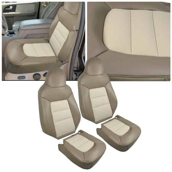 2x Top and 2x Bottom Seat Covers Front Compatible for Ford Expedition 2003-2006 Eddie Bauer